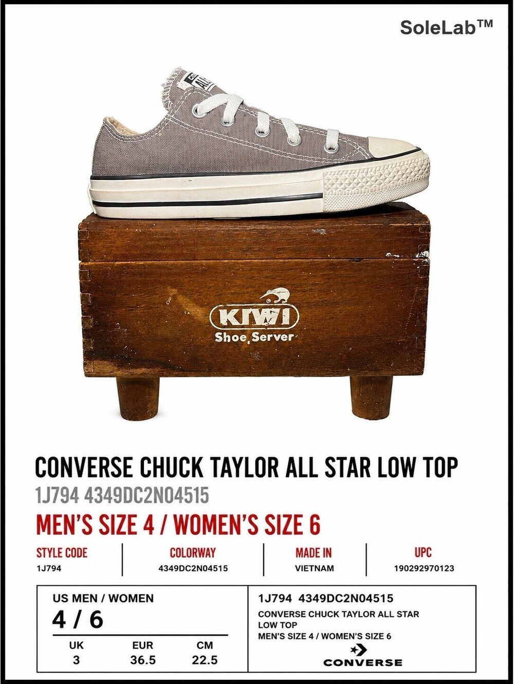 Converse Chuck Taylor All Star Low Charcoal Gray 1J794 Men’s 4 Women’s 6 Canvas